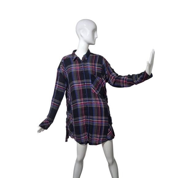 Free People Womens Size S Oversized Nordic Day Side Lace Up Flannel Plaid Top - Picture 2 of 13